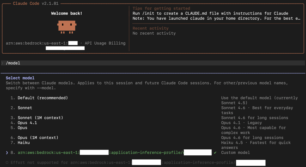 escolhendo o modelo no claude code