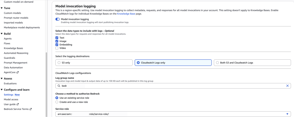habilitar logs no amazon bedrock