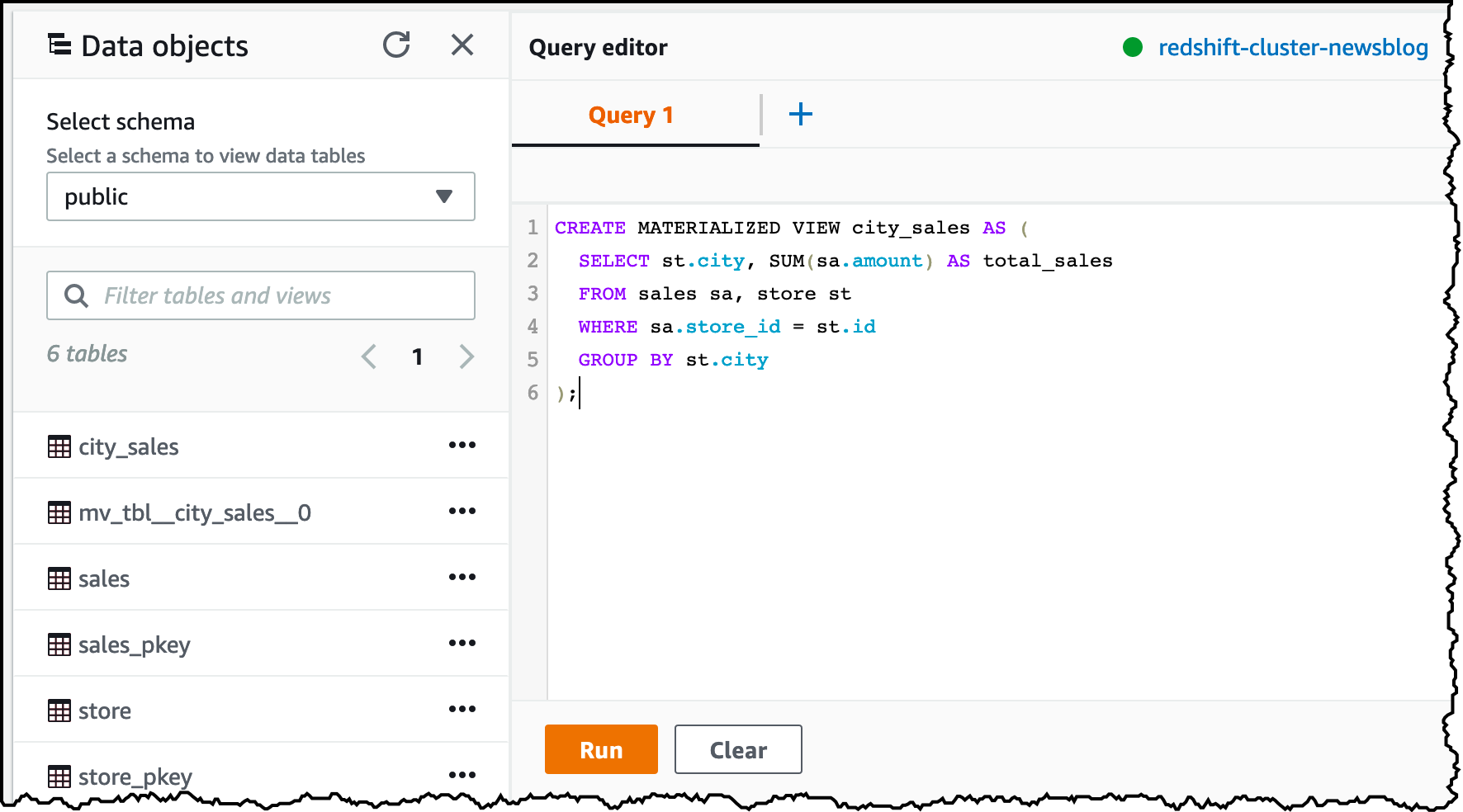 create view redshift