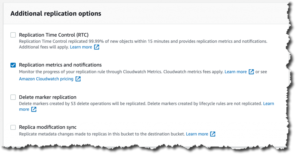 Screenshot of configuring replication rules metrics