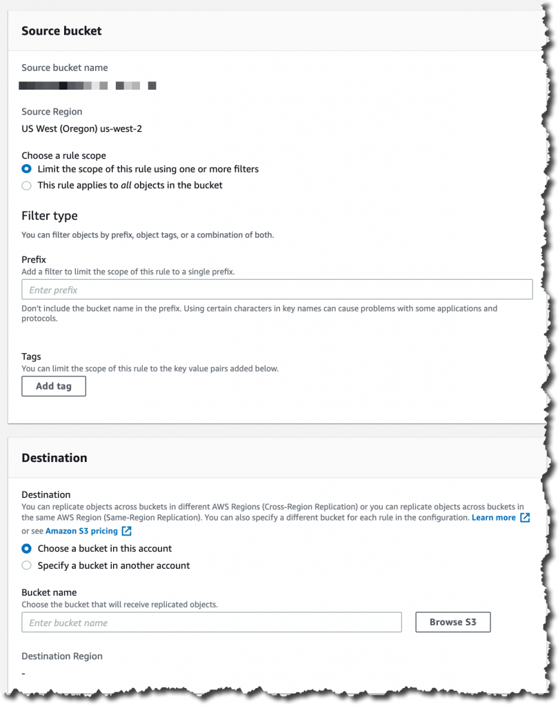 Screenshot configuring the replication rule