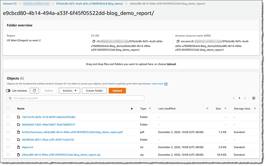 Screenshot of assessment report output in S3