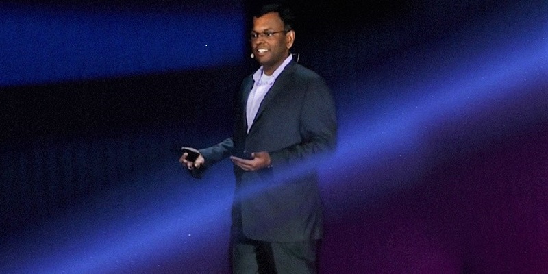 Amazon Vice President of Machine LearningSwami Sivasubramanian speaks on stage at re:Invent.