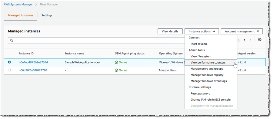 Screenshot of <span title="">Fleet Manager</span>'s Managed instances view