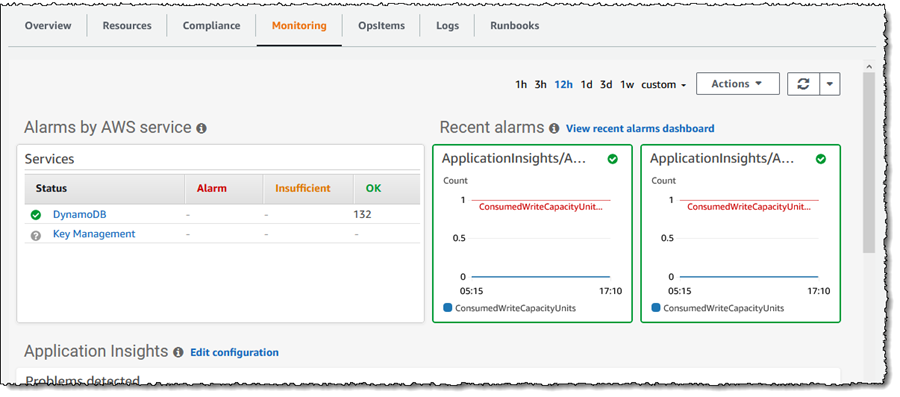 Screenshot of alarms on the <span title="">Application Manager</span> Monitoring tab