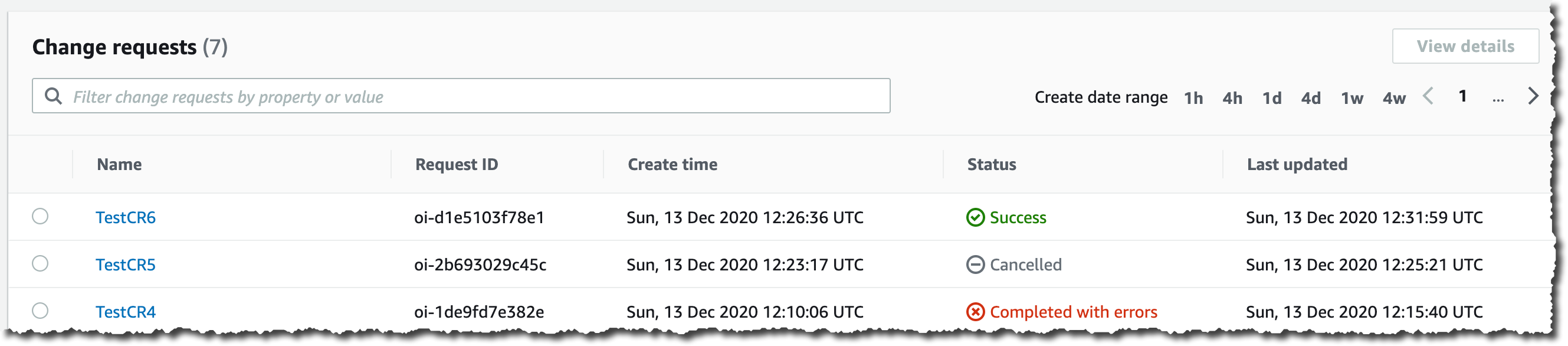 Change Manager Dashboard with Succeeded Request