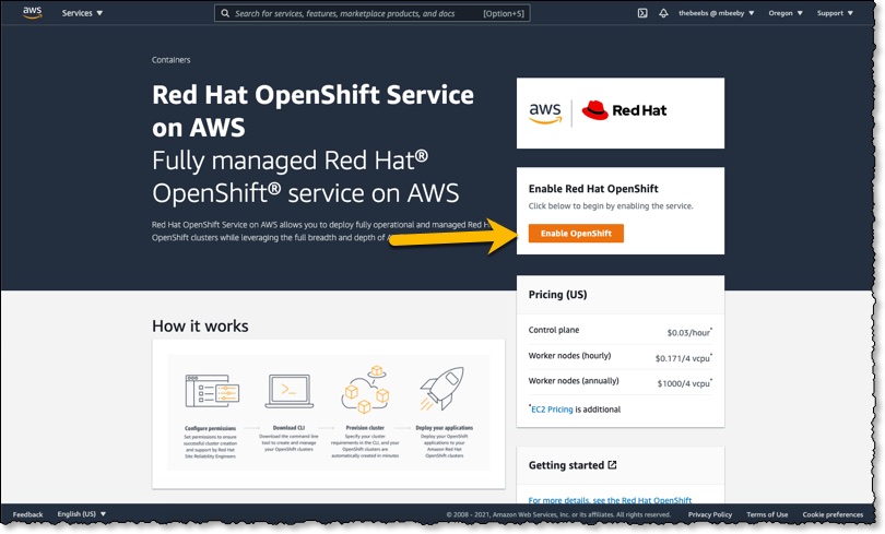 Red Hat OpenShift コンソールのスクリーンショット