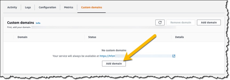 コンソールの Custom domain セクションのスクリーンショット