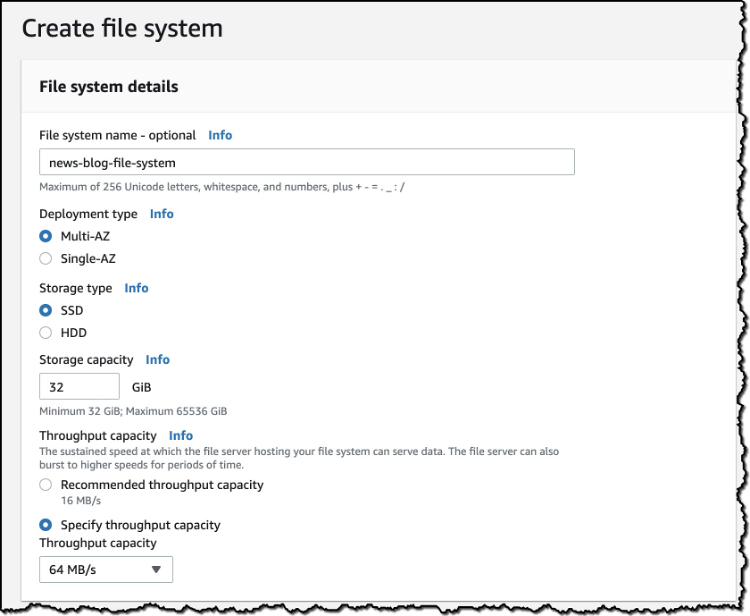 Screenshot of creating a file system