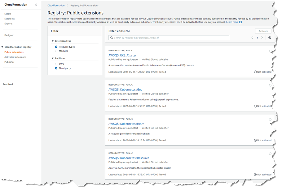 Viewing third-party types in the registry