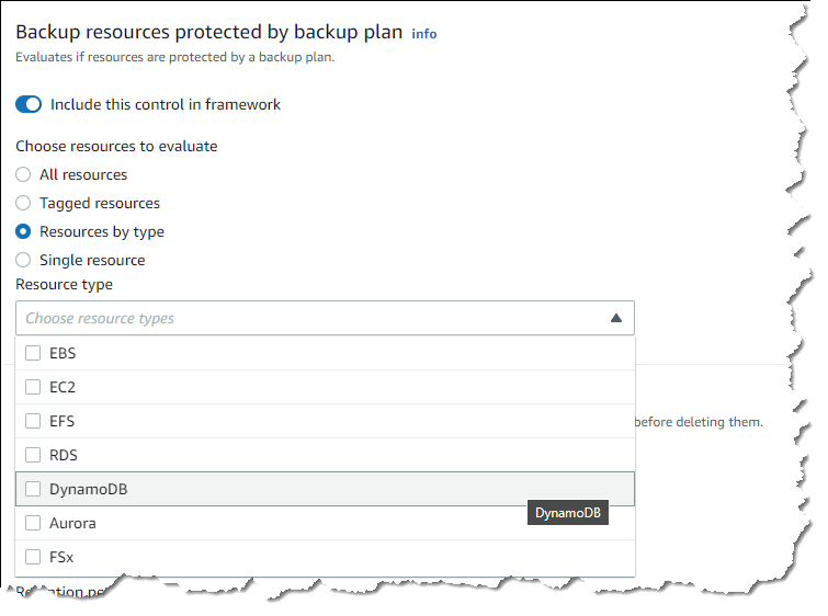 Backup resources protected by backup plan control resource selection