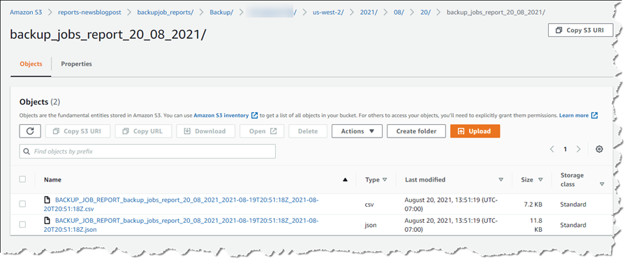 Report files in Amazon S3