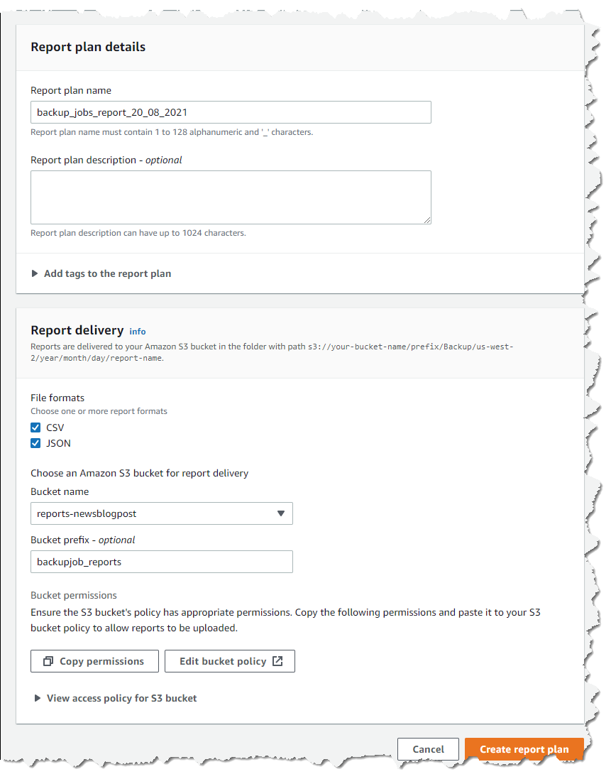 Editing report settings