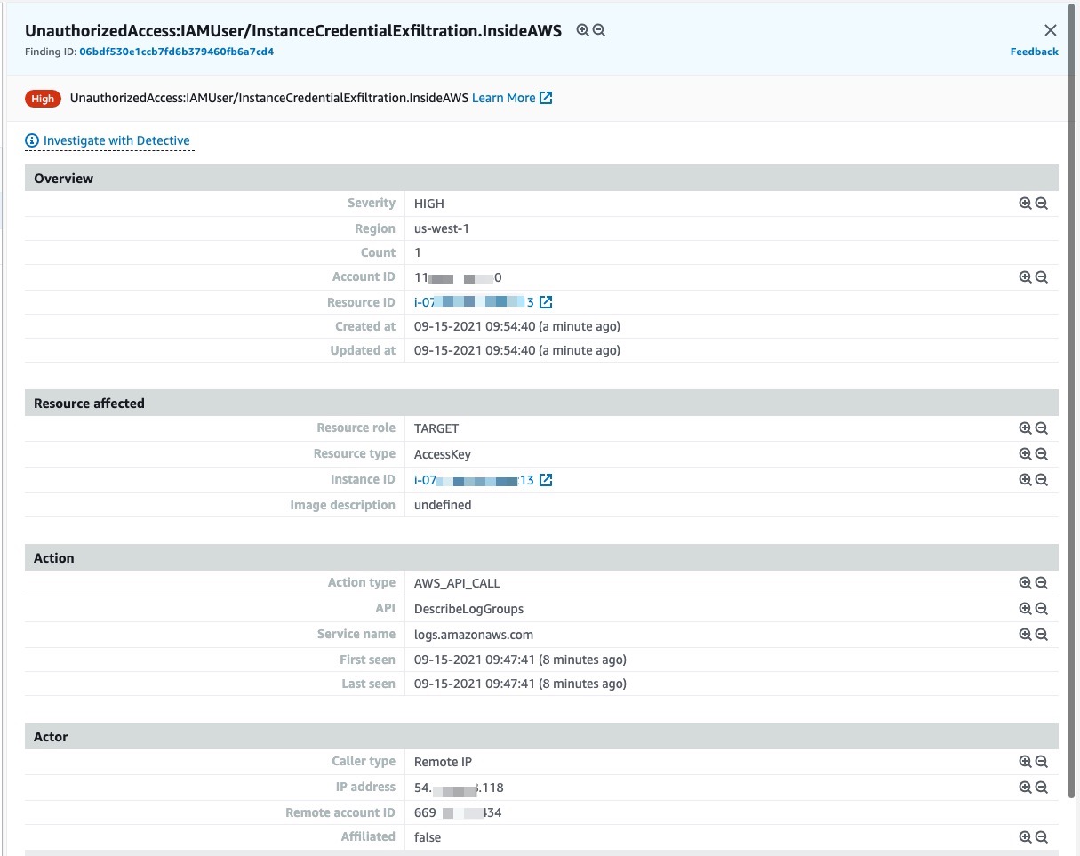 GuardDuty EC2 credentials exfiltration alarm