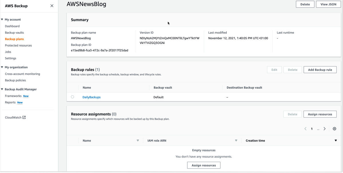 resource assignment aws backup