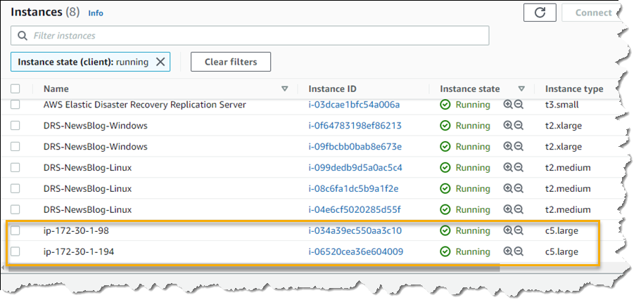 New instances matching my point-in-time recovery selection