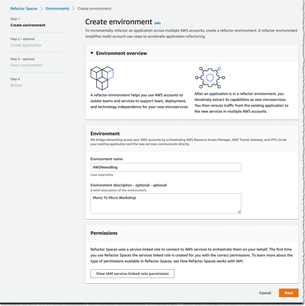 Refactor Spaces - Create environment