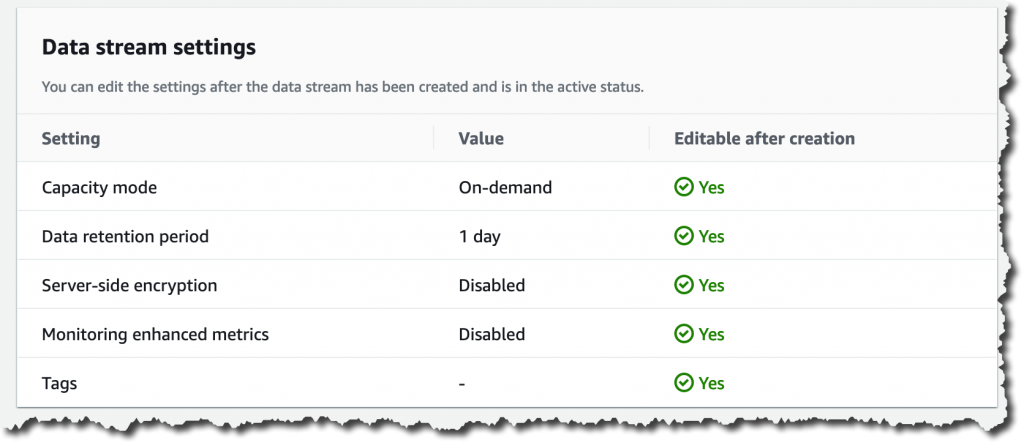 Data stream settings