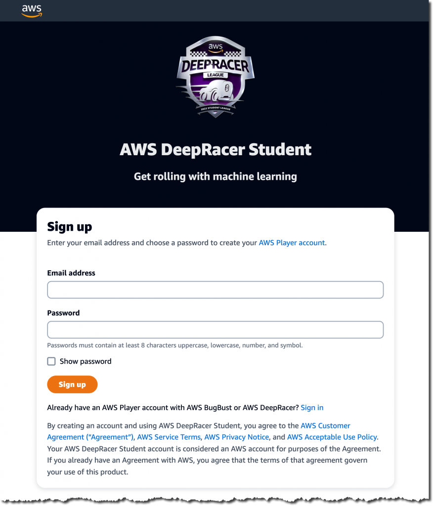 AWS DeepRacer Student のサインアップ