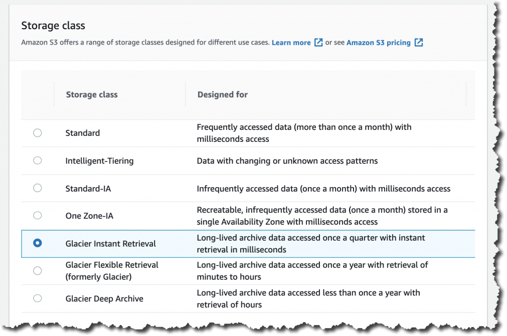 Upload object with the new storage class