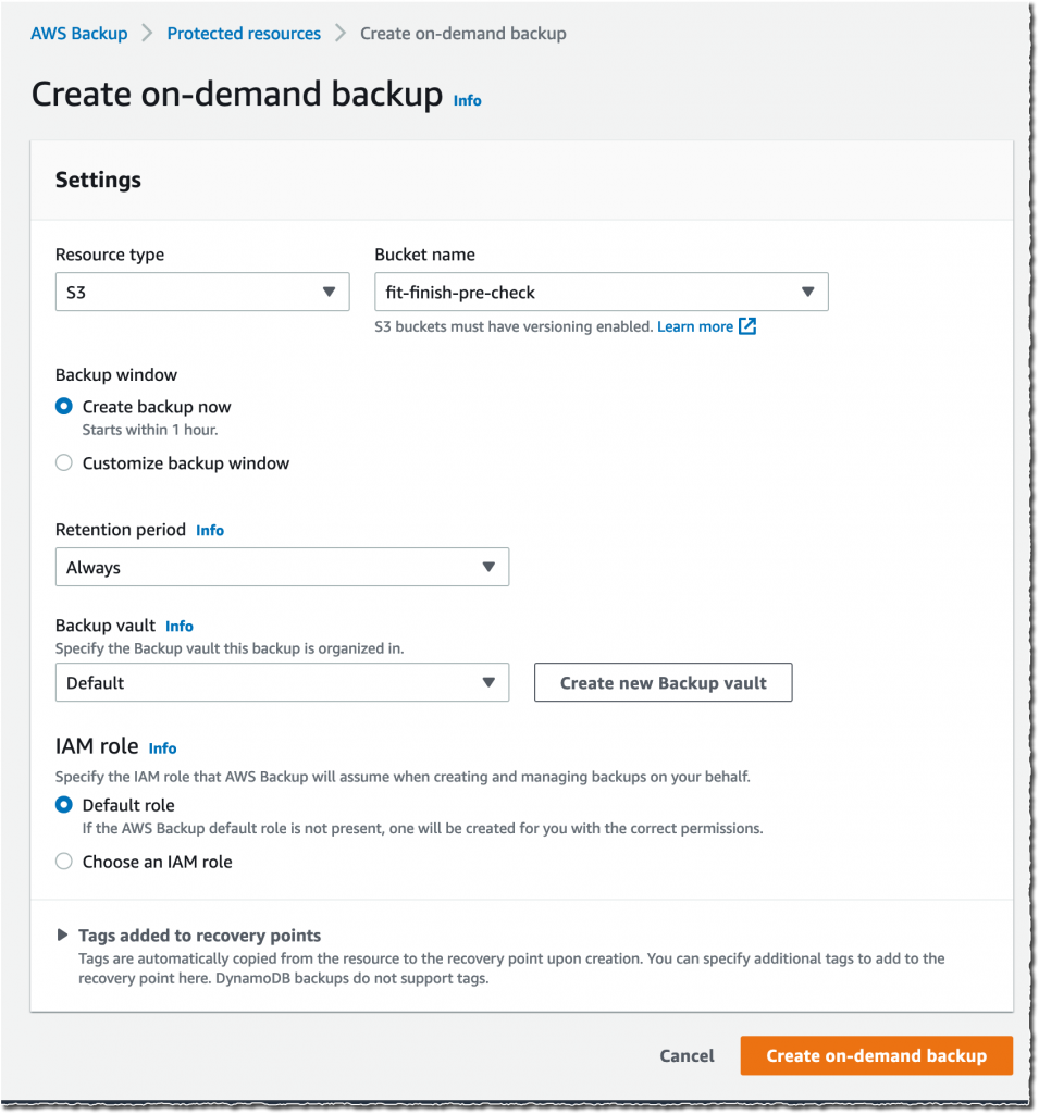 AWS Backup - S3 的按需备份