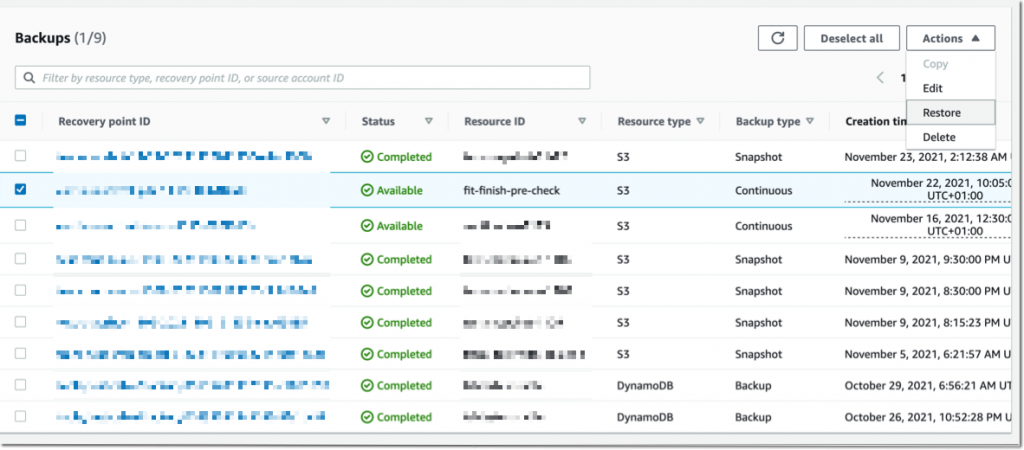 适用于 S3 的 AWS Backup - 恢复