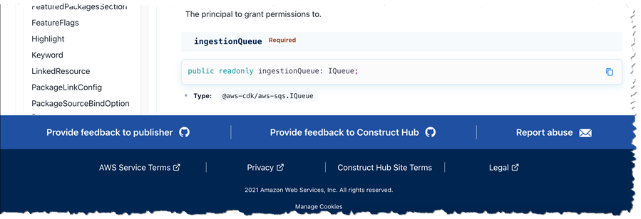 Feedback links in the Construct Hub