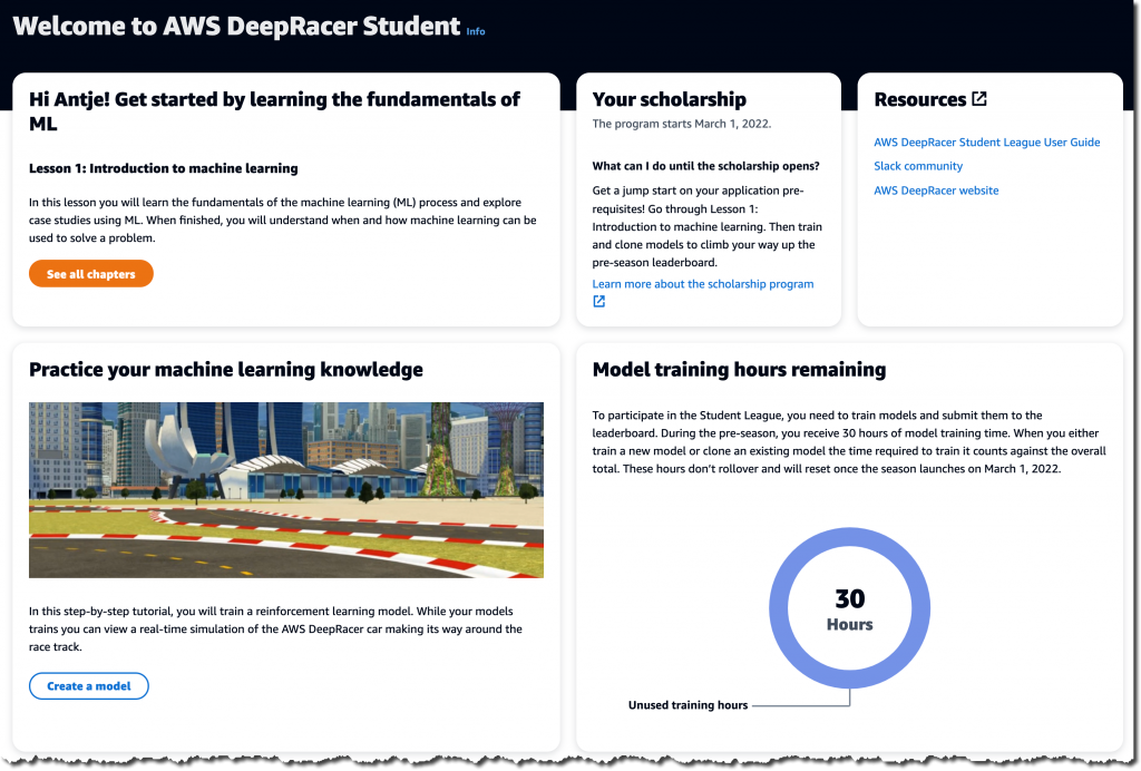 AWS DeepRacer Student 대시보드