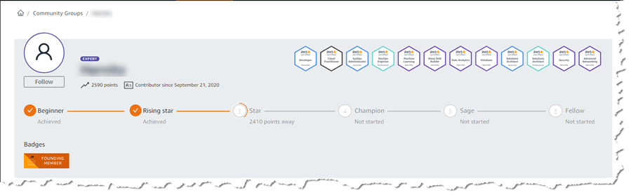 User profile in the re:Post community