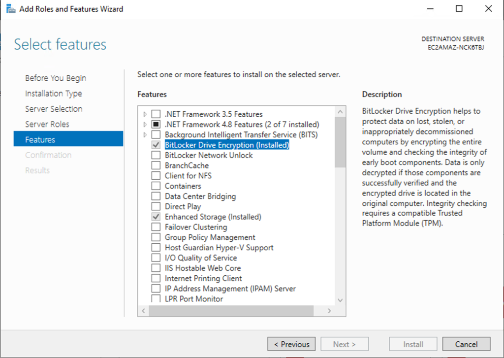 Install BitLocker - Step 2