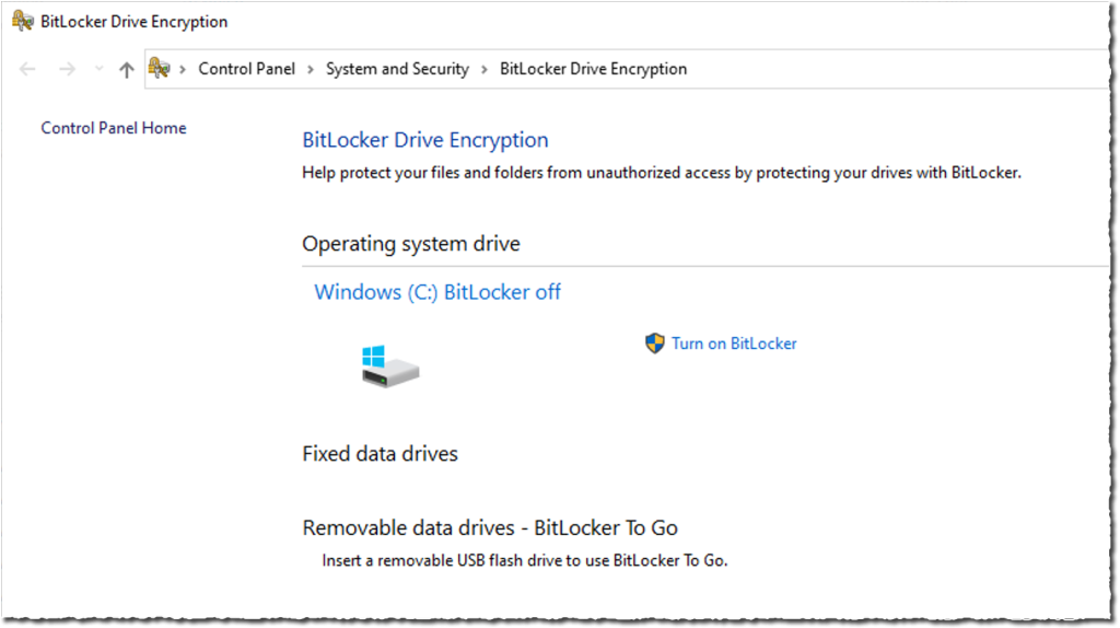 Turn on Bitlocker - part 1