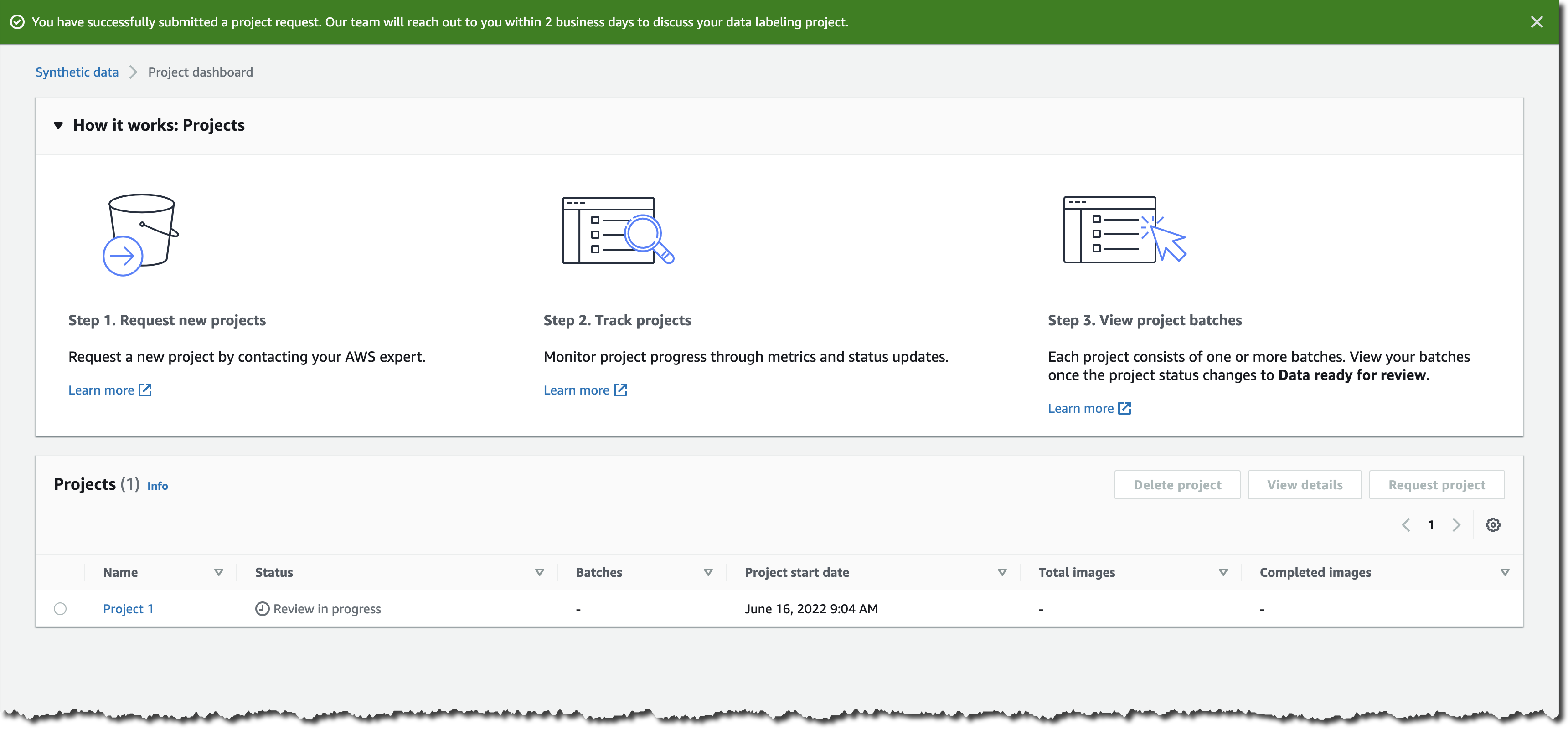 Amazon SageMaker Ground Truth Synthetic Data Project Created