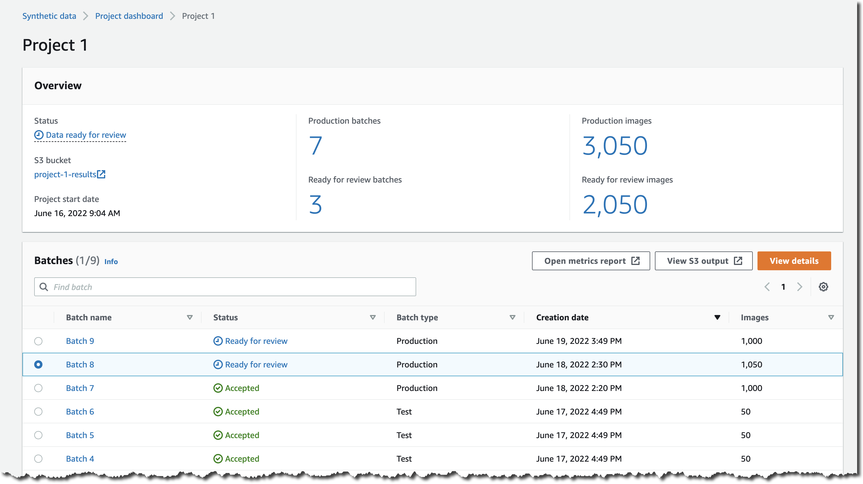Review available batches of synthetic data