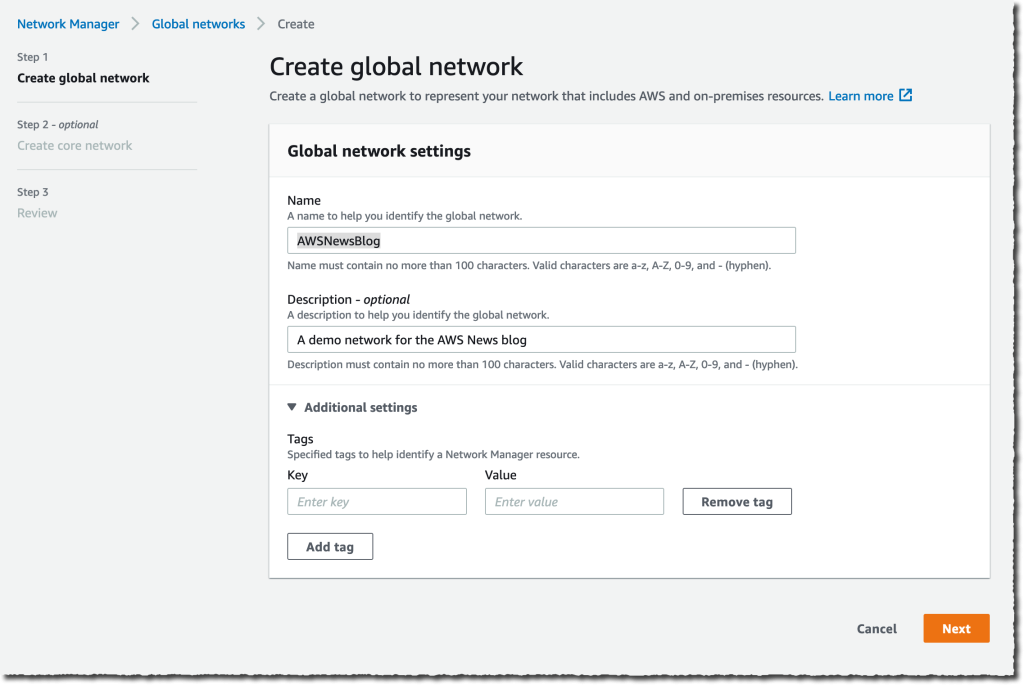 Cloud WAN create global network