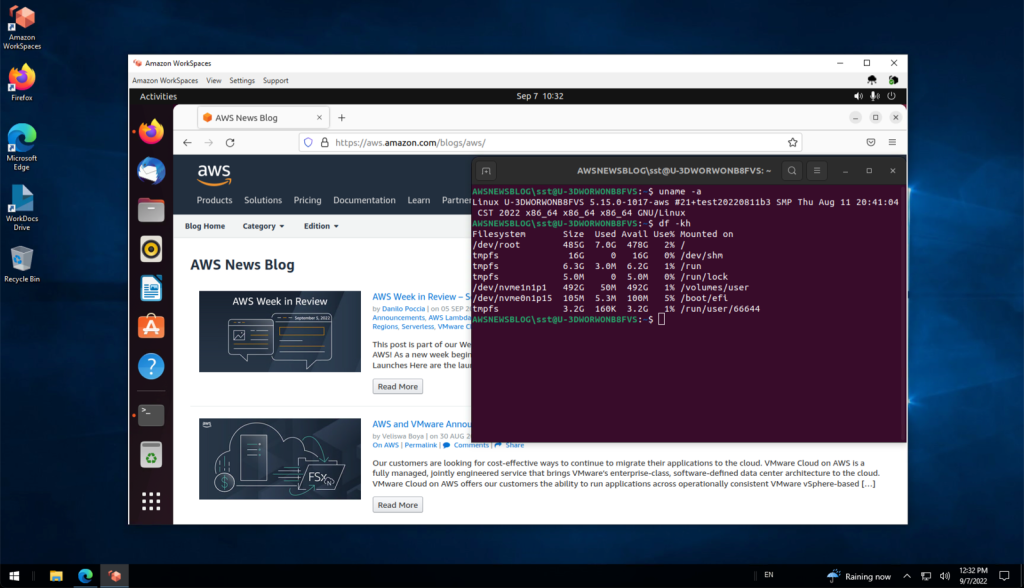 demo of amazon workspace running ubuntu