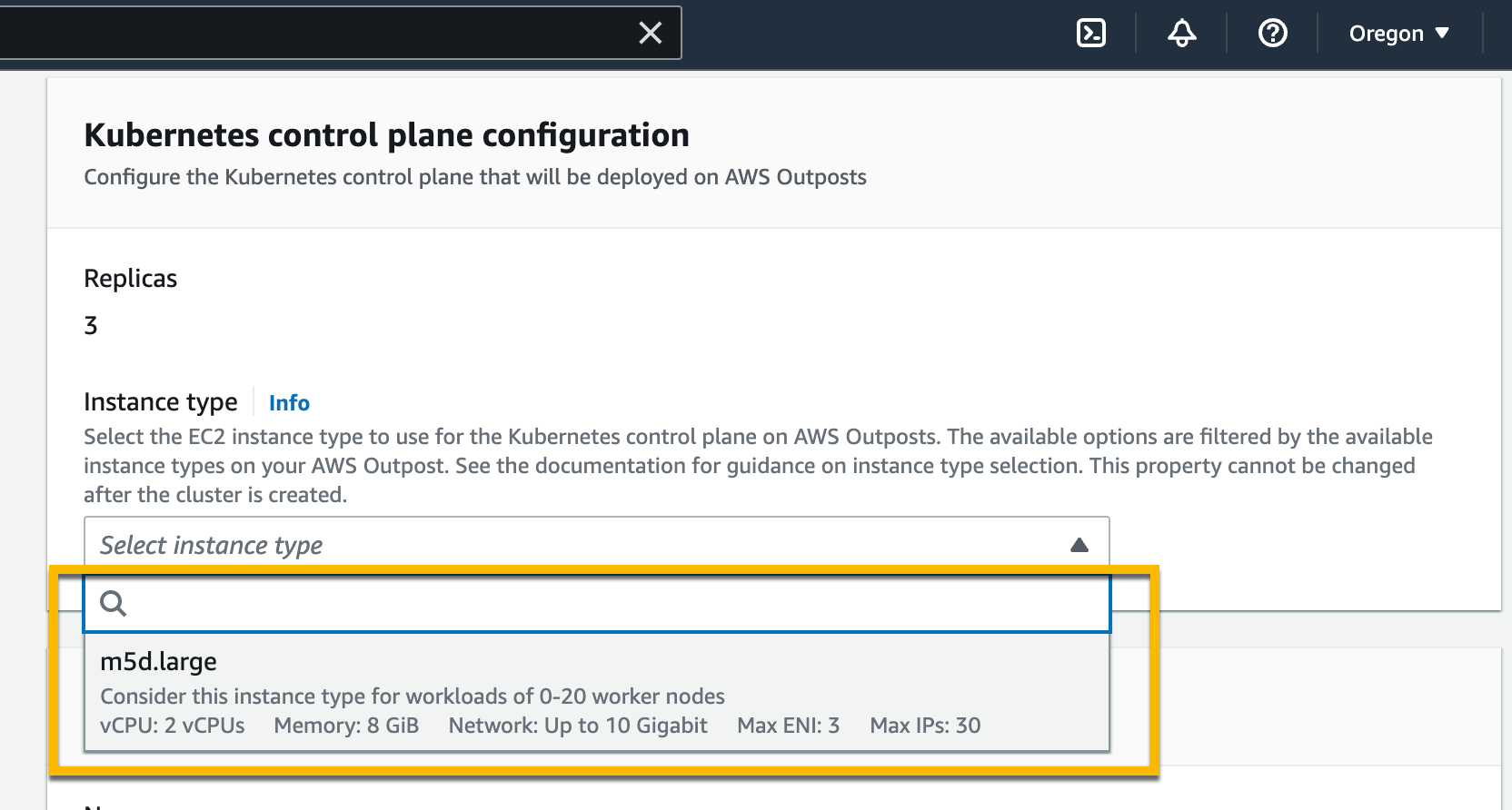 Configuración del tipo de instancia