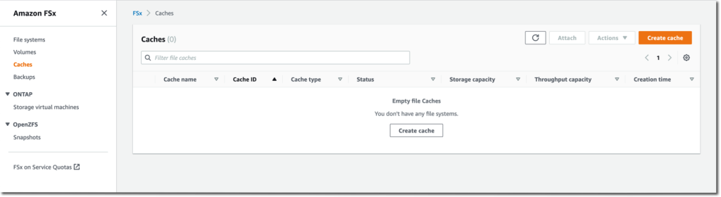 Consola de Amazon File Cache