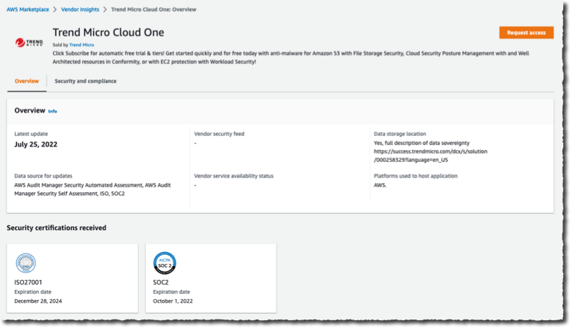 AWS MArketplace vendor insights - certification received