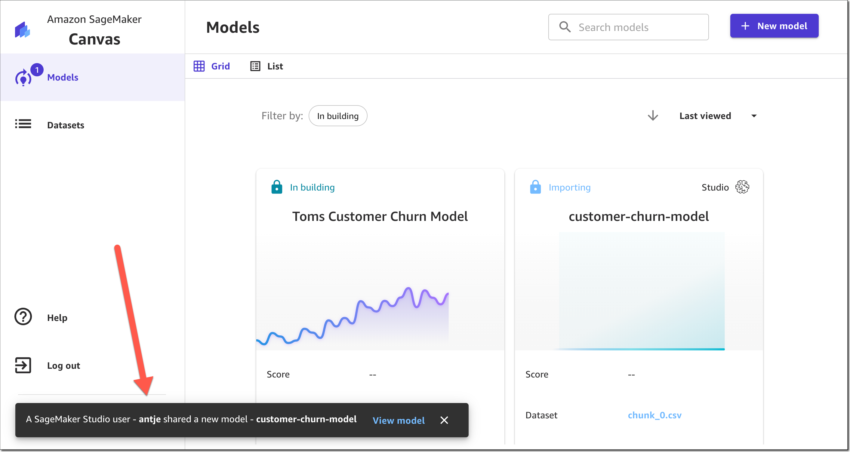 Amazon SageMaker Canvas - Received model from SageMaker Studio