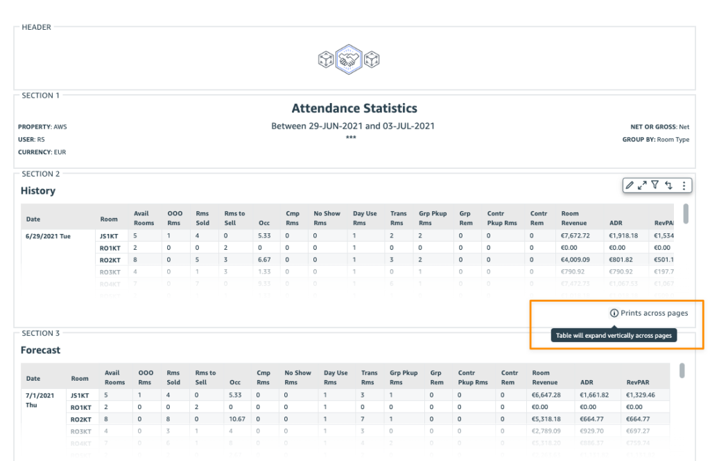 Table will automatically expand across pages