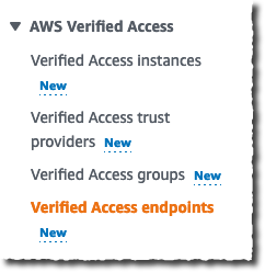 Verified Access navigation menu