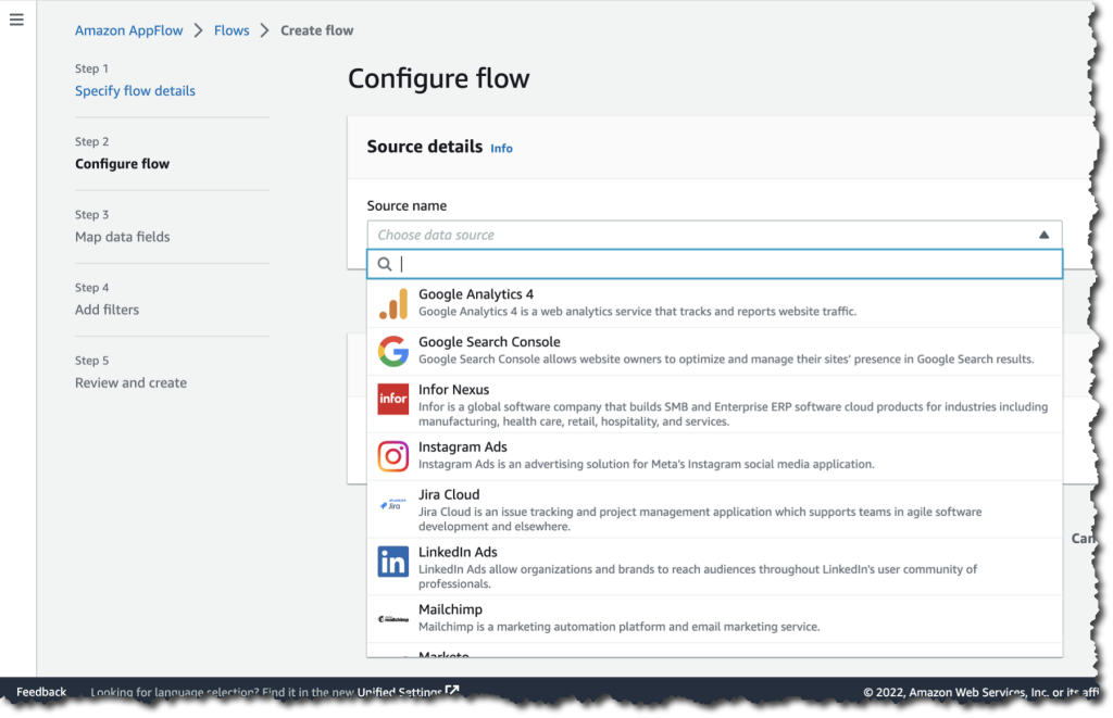 Amazon AppFlow 的数据源连接器