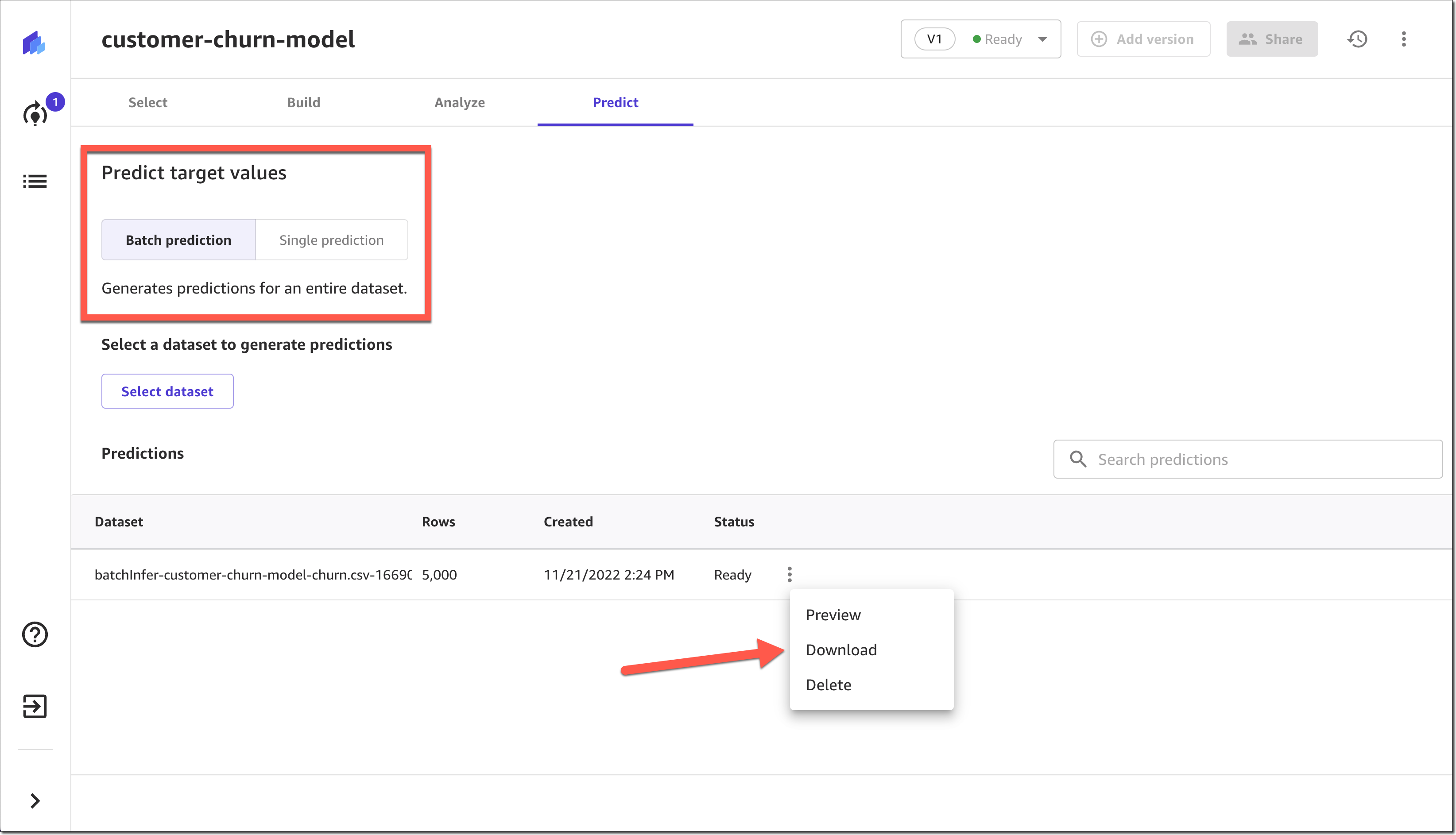 Amazon SageMaker Canvas - Generate Predictions