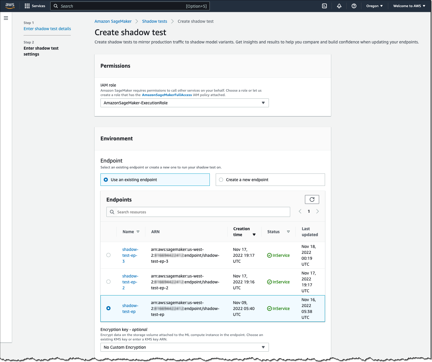 Amazon SageMaker - Create Shadow Test