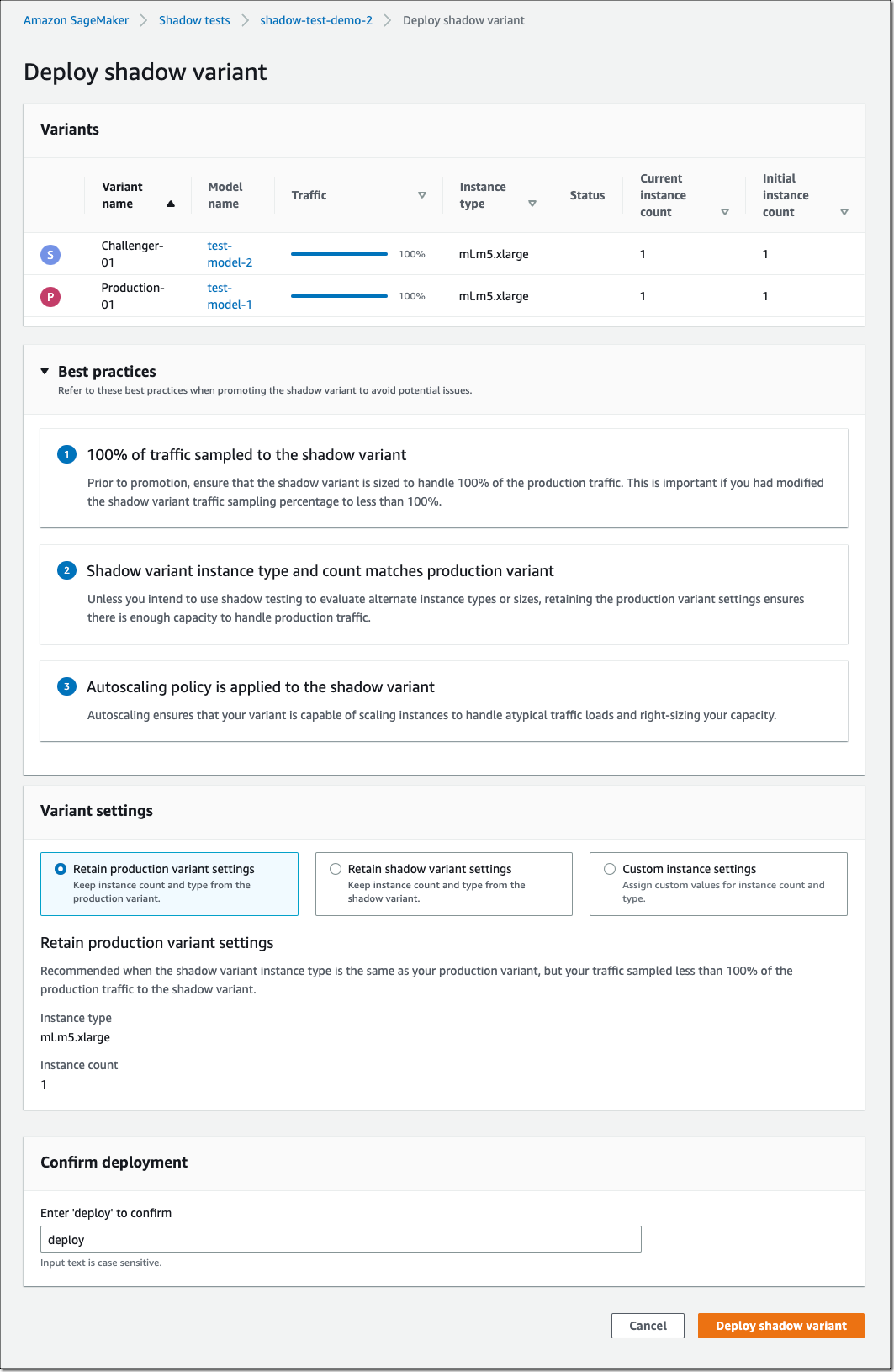 Amazon SageMaker - Deploy Shadow Variant