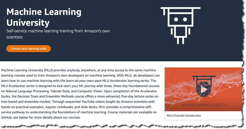 Machine Learning University home page