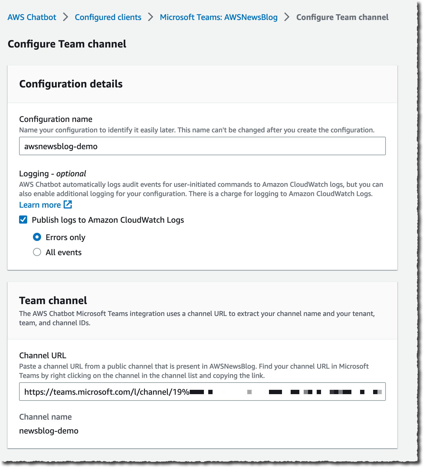 Configure chatbot section one and two