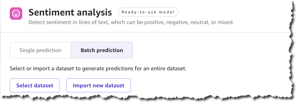 Using ready-to-use sentiment analysis with a batch dataset