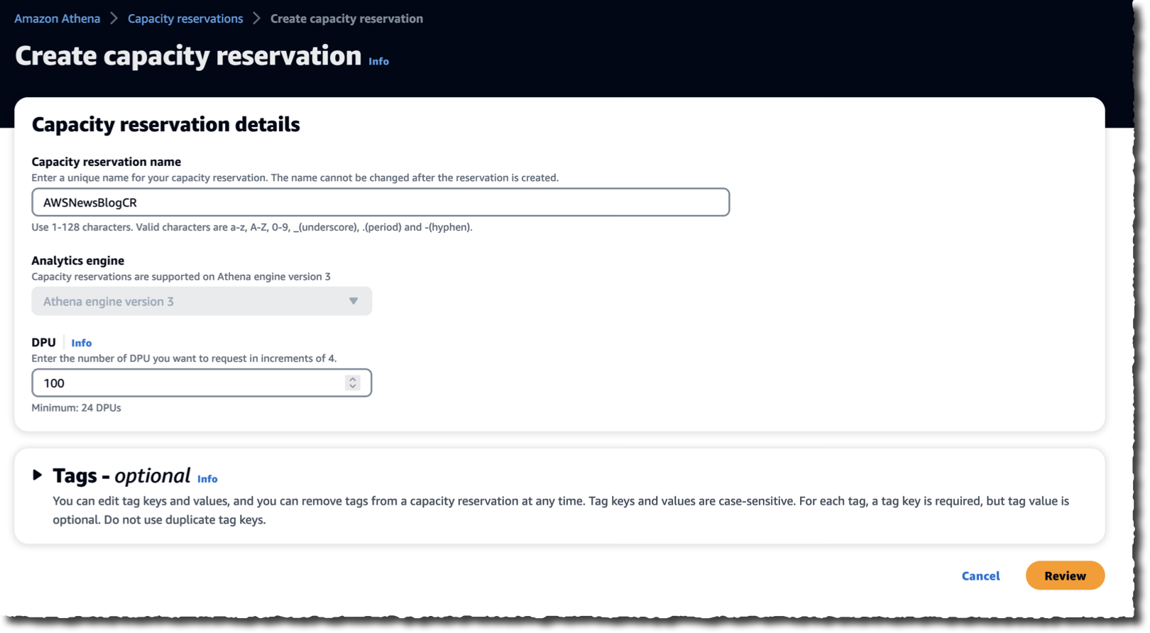 Athena Capacity Reservation - Create Reservation