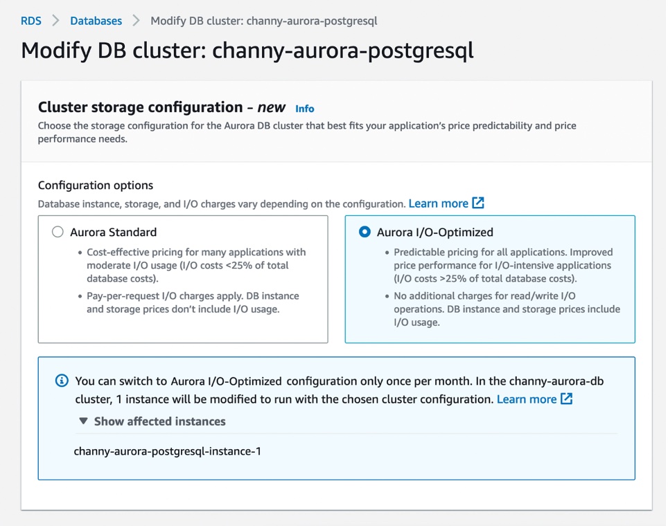 Modifikasi Kluster Storage ke Aurora I/O-Optimized